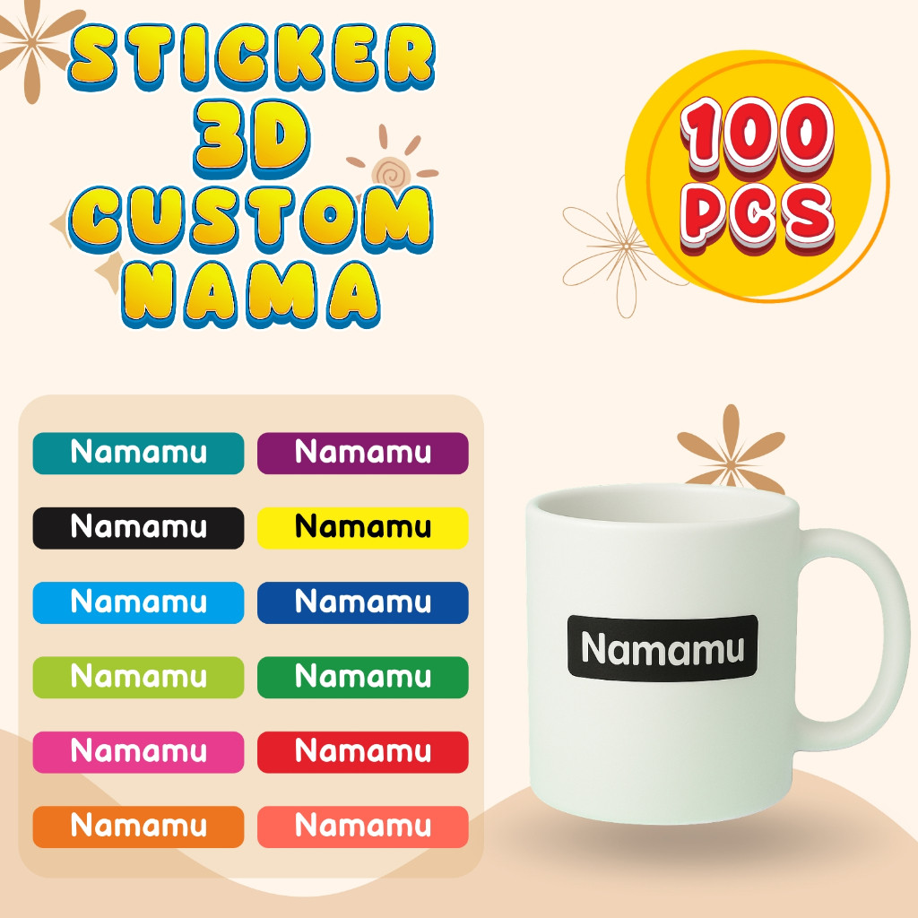 

100Pcs Sticker Custom Nama Piring Sendok Botol Barang Perabotan Stiker Ajaib Waterproof Timbul Label