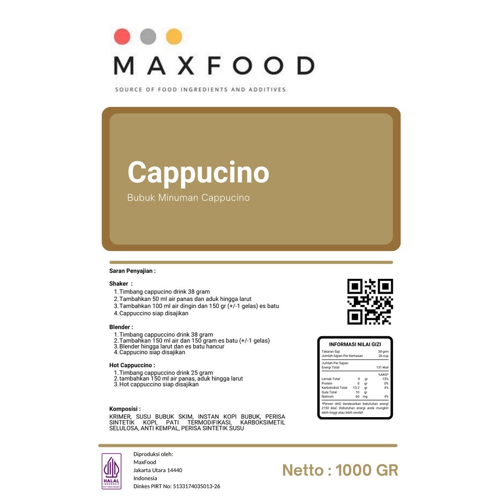 

JAMIN MURAH !!!MAXFOOD - Cappucino / Bubuk Minuman Kopi Cappucino 1 Kg(BISA LANGSUNG ORDER)