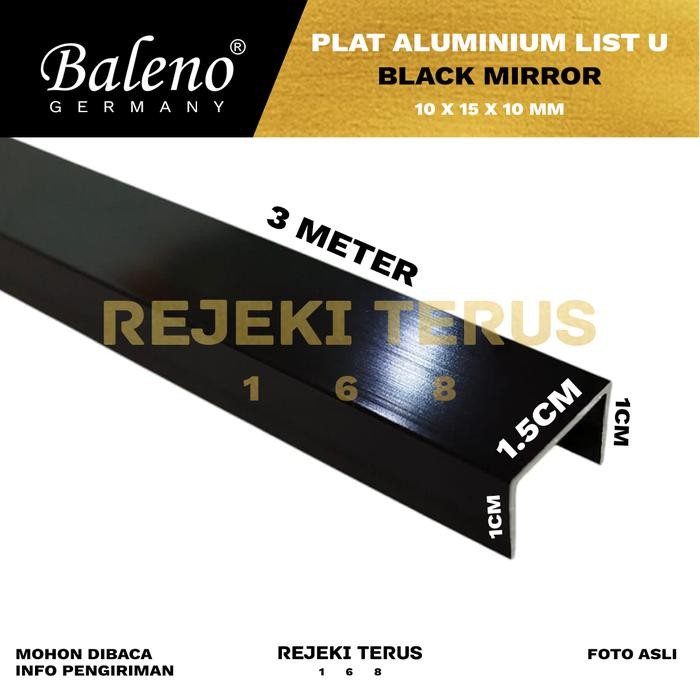 Plat Aluminium List U BLACK MIRROR 10 x 15 x 10 mm / Lis Edging Interior Hitam Kilap (1 x 1,5 x 1 cm
