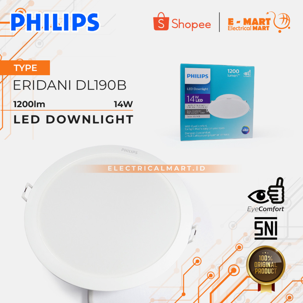 Downlight LED PHILIPS ERIDANI DL190B 14W Ganti 7.5W 6inch 59263 BESAR D150 TERLARIS