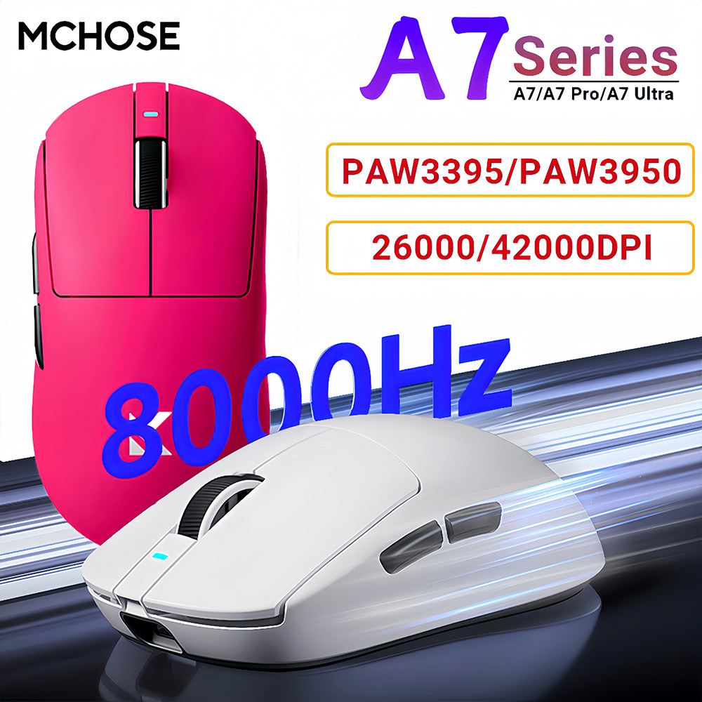 

MCHOSE A7 Series PAW3395/PAW3950 Ultra-Light Wireless Gaming Mouse 8KHz Polling Rate Optical Ergonomic Mice For Laptop PC