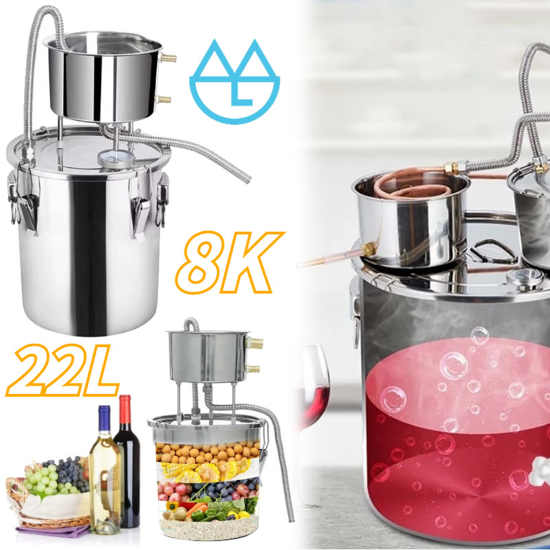 22L Distiller Moonshine Baja Tahan Karat 304 Home Distiller Penyulingan Destilasi Alat Destilasi Ala
