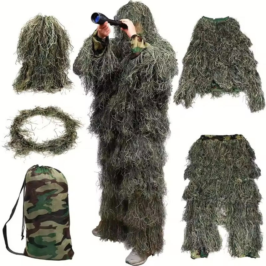 Ghillie Suit Anak & Dewasa – Baju Camo Semu Rumput Sniper, Cocok untuk Game Tembak-menembak, Berburu