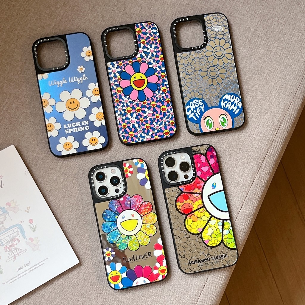 New Mirror with Magnetic Takashi Murakami Colorful Flower Picture Phone case for iPhone 16 15 14 13 