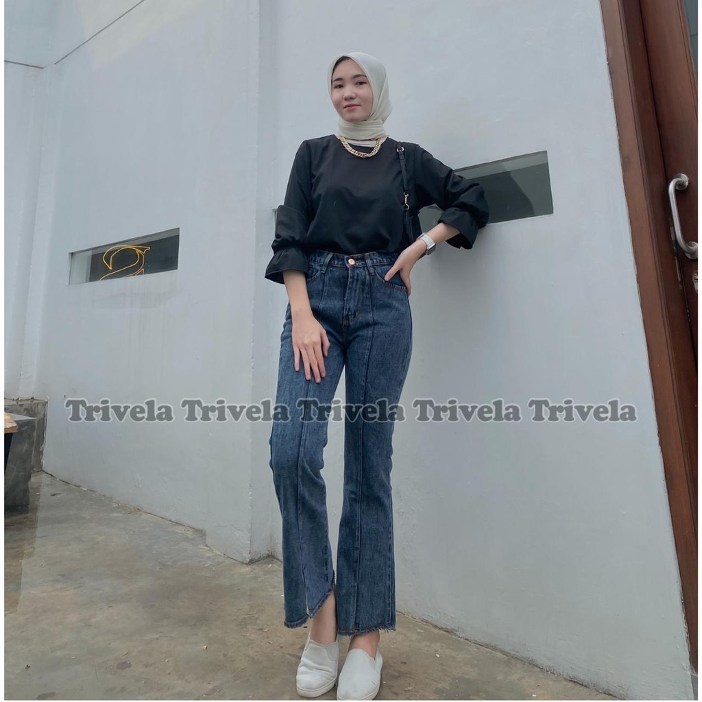 [𝗠𝗘𝗠𝗢𝗭𝗔] Elina Cutbray Jeans Snow / Jeans Cutbray Highwaist / Celana Jeans Wanita Cutbray 27-34