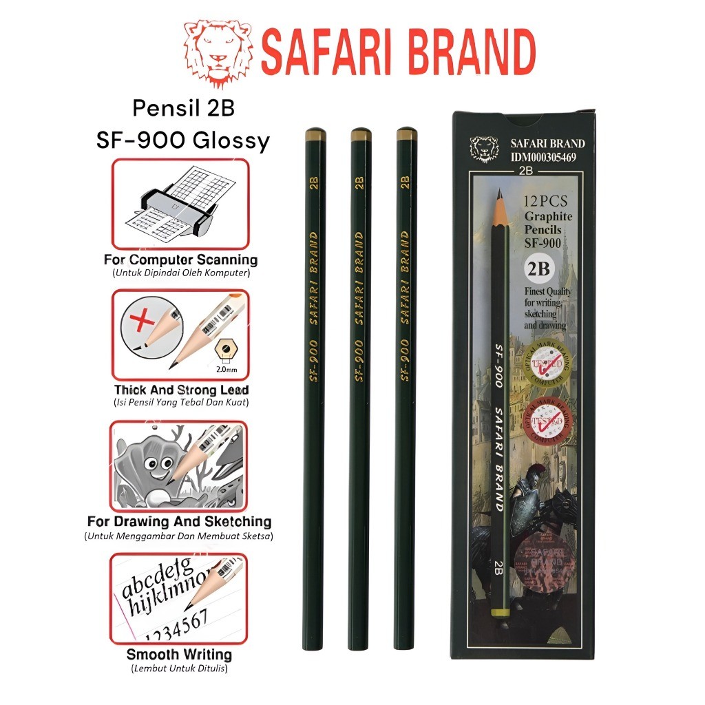 

Pensil Pencil kayu 2B (SF900) murah lusin bagus cocok untuk ujian komputer safari brand