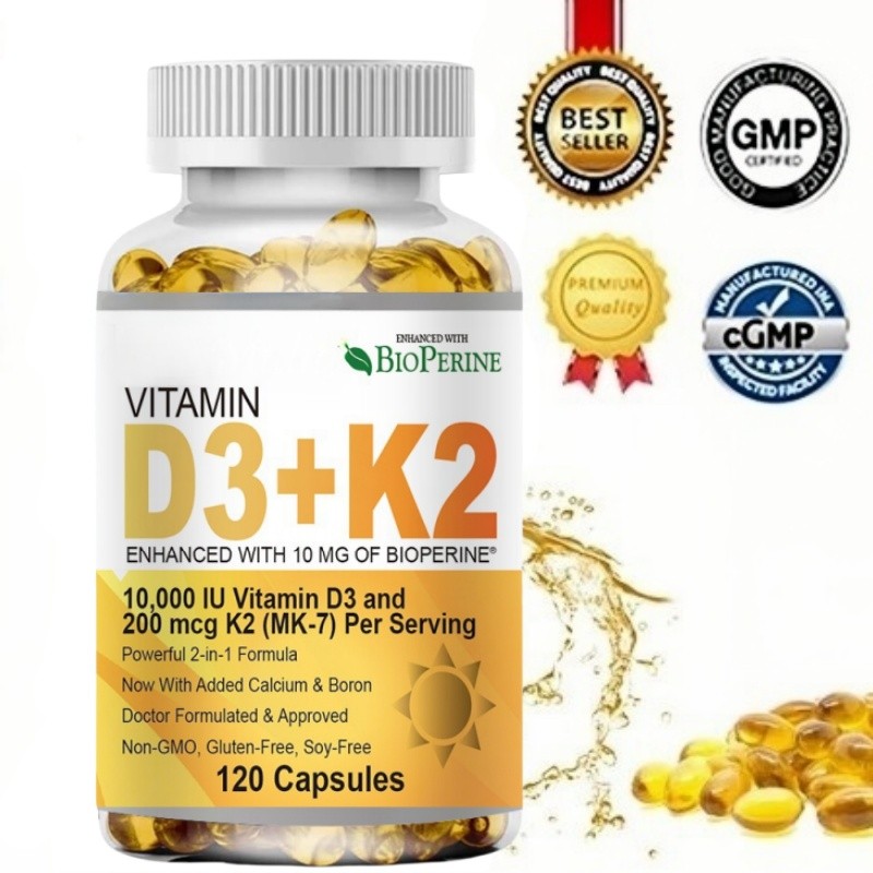 ORIGINAL D3+K2, Vitamin D3 5000 IU + K2 (MK7) 100mcg, Suplemen Vitamin D3 K2 Vegetarian dengan