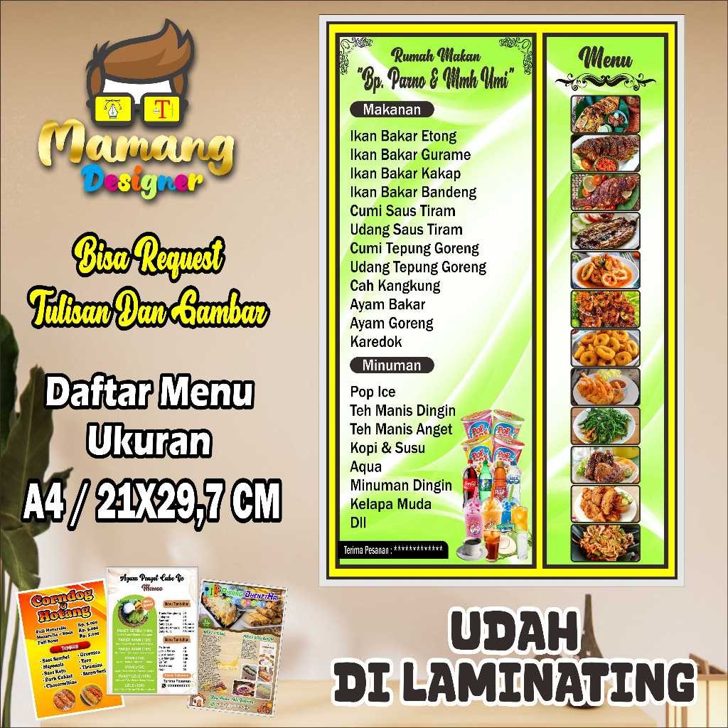 Backdrop Cetak Daftar Menu Bahan Kertas Dilaminating  Rumah Makan Atau Warung Jajanan bb