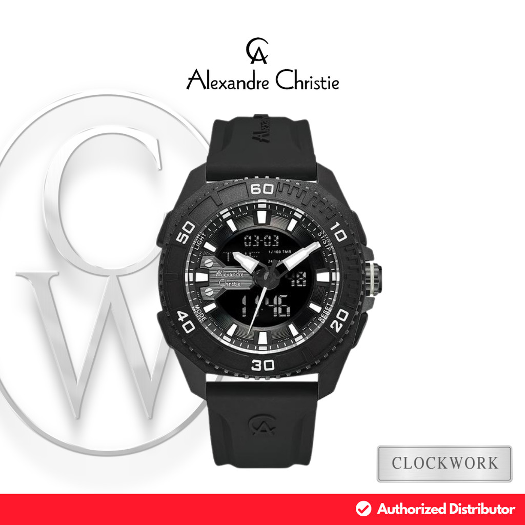 Jam Tangan Pria Alexandre Christie Digi AC 9502 MHRIPBADG Karet Sporty Analog Digital Hitam