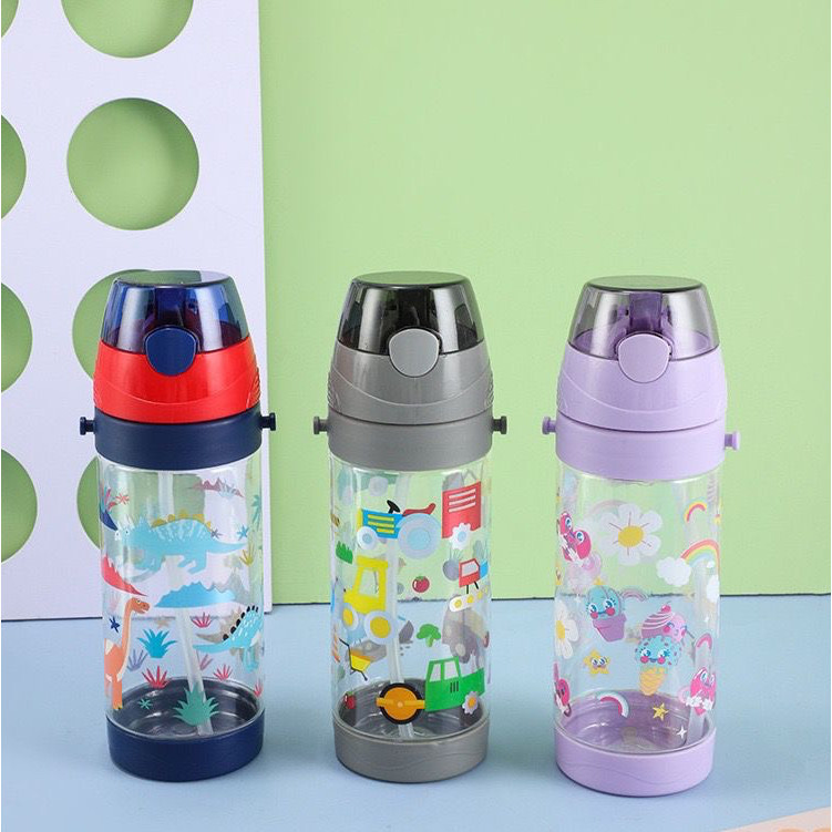 Botol Minum Anak 550ML Dengan Sedotan & Tali Botol Anak Sekolah Anti Tumpah