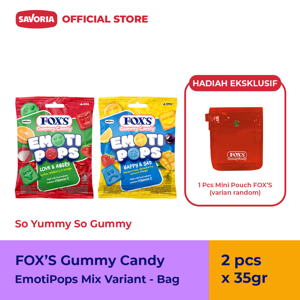 

FOX'S Gummy Candy EmotiPops Mix Variant 2 Pcs x 35g + 1 Mini Pouch FOX'S