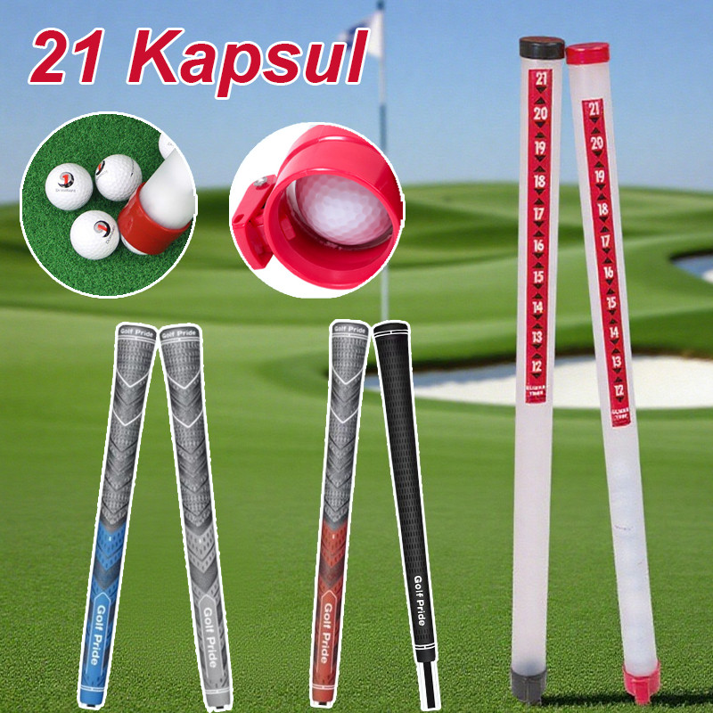 Golf Stick Anti Slip Stik Pegangan Karet Iron and Wood 21 Kapsul Golf Ball Picker Tube Portable - Ta