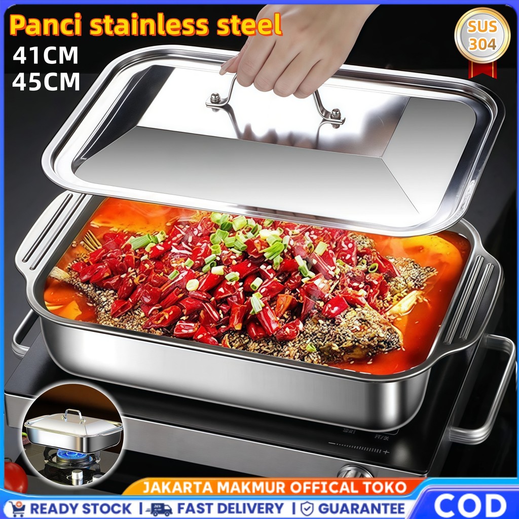 Panci stainless steel 304 Panggangan ikan persegi panjang/panggangan ikan untuk kompor induksi/panci