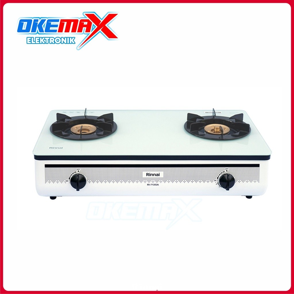 Rinnai Kompor Gas 2 Tungku Putih Tempered Glass kaca RI-712 GA(W)