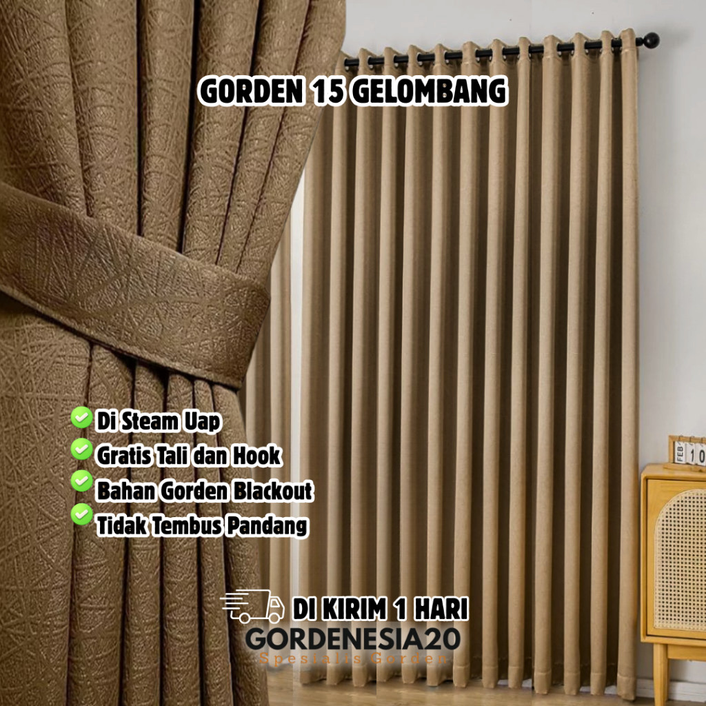 Gorden Jendela 15 Gelombang Bahan Blackout Minimalis Hordeng Panjang Sekat Ruangan Mewah Jendela Kam