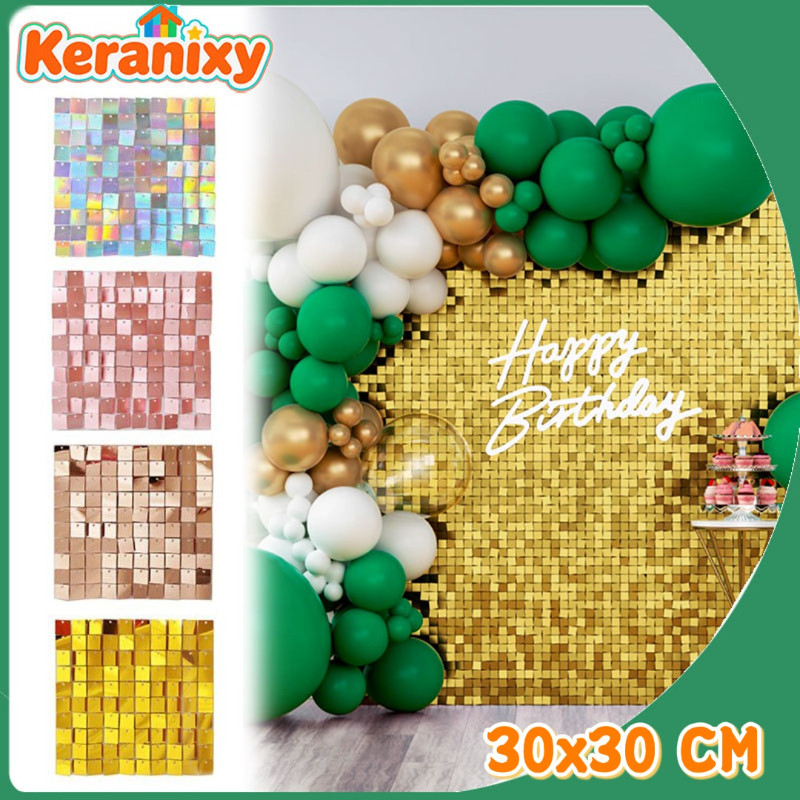 Keranixy Sequin Panel Backdrop Tile Wall Panel Hiasan Dinding Sequin Kotak Untuk Dekorasi Dinding Pe