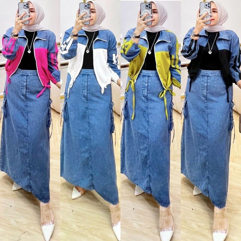 SAXCSHOP COD // SETROK SPORTY ORIGINAL ZARA SETELAN ROK CARGO JEANS TERBARU TERMURAH KEKINIAN