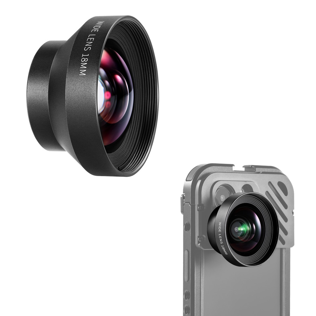 NEEWER HD 18mm 100° Wide Angle Lens for iPhone Samsung Phone Cage Rig with 17mm Lens Adapter 0.5X Ma