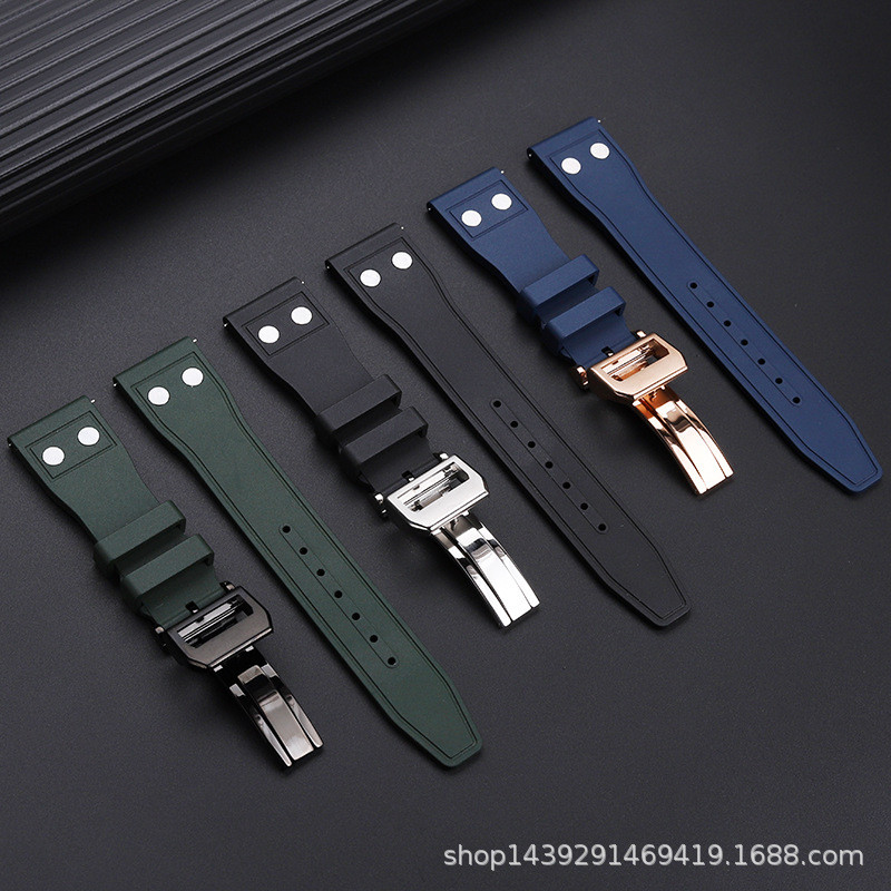 20mm 21mm 22mm Nature Soft Fluororubber FKM Rubber Wat-band For IWC Strap Big Pilot Portofino TOP GU