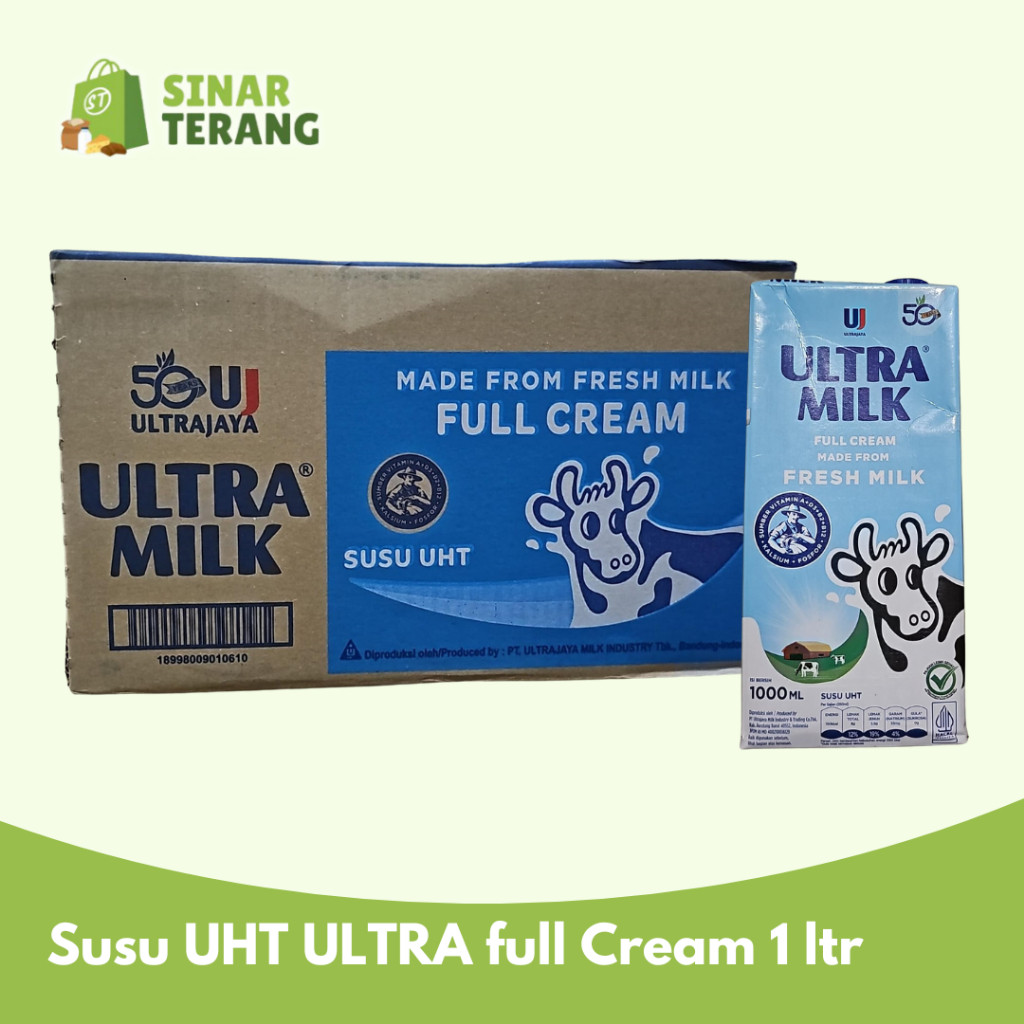 Susu ULTRA milk uht full cream 1L /DUS plain Putih KARTON ISI 12 LITER