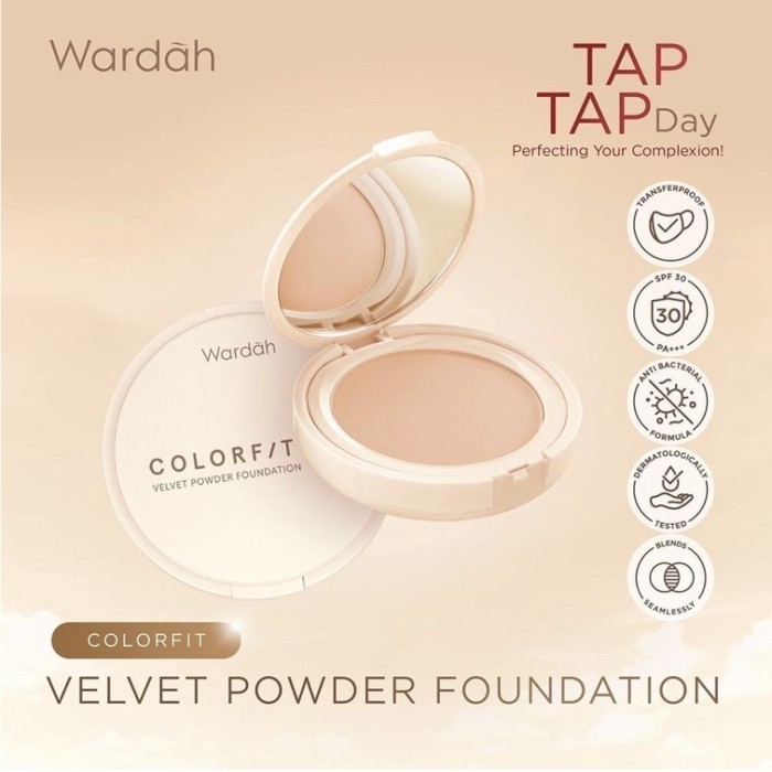 Wardah Colorfit Velvet Powder Foundation SPF 20 PA+++ | Bedak Padat Wardah/Compact/TWC/Two