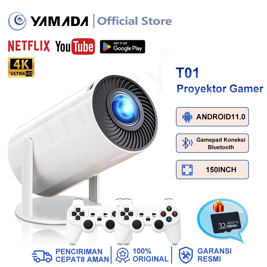 GigaByte Store Proyektor Android Gaming T01 Proyektor Android 11.0 Proyektor 4K Home Cinema T01 Proy