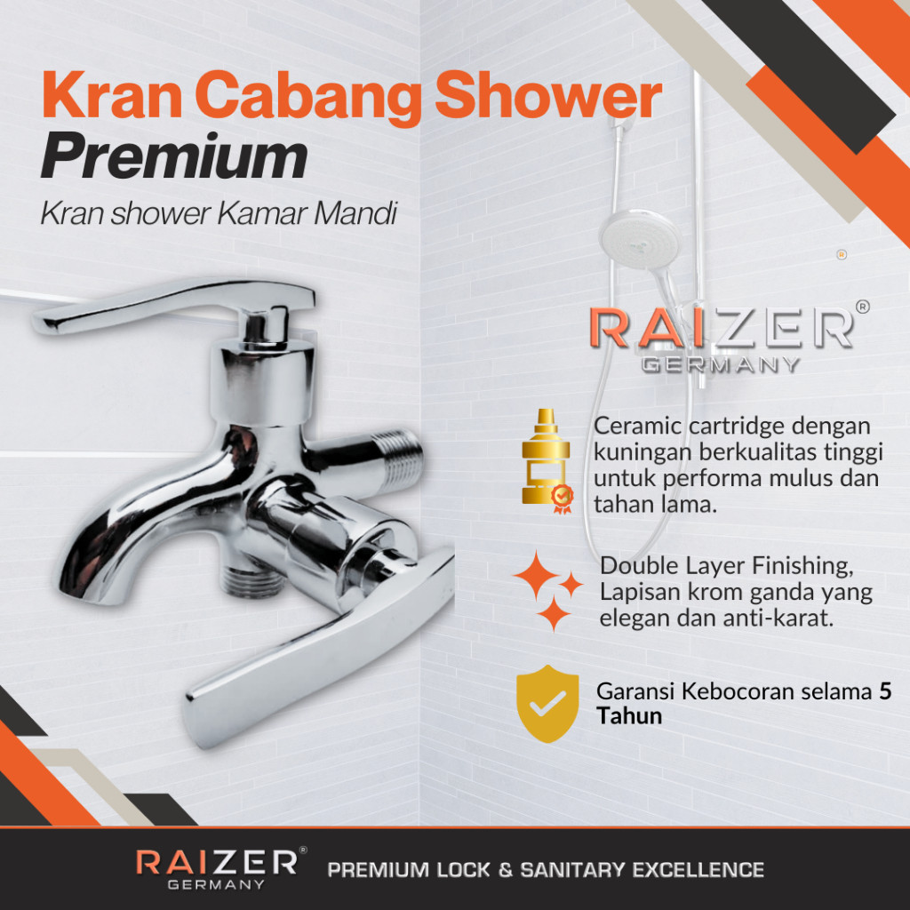 Kran Cabang Raizer Kran Air 1/2 Inch Tahan Karat Awet Tahan Lama Kran Double Kran 2 Cabang Anti Kara