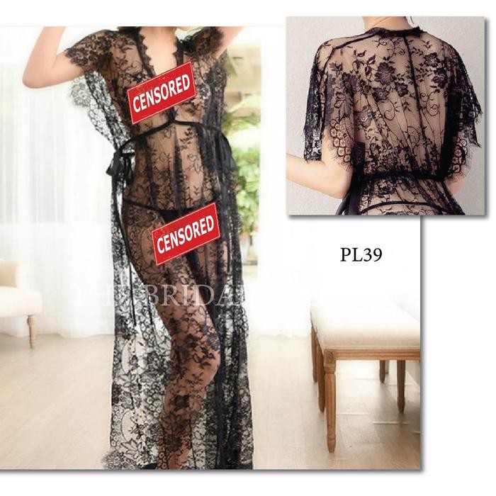 Lingerie Jumbo Long Sleep Wear Lace Transparan Hitam PL39