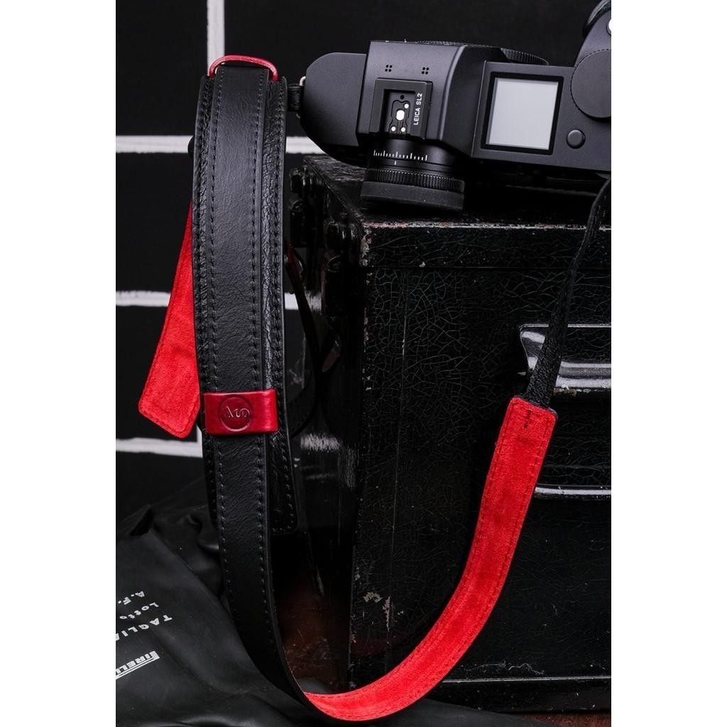 Angelo Pelle Neckstrap Ferrara for Leica SL S M Q CL --Black With Red Loops