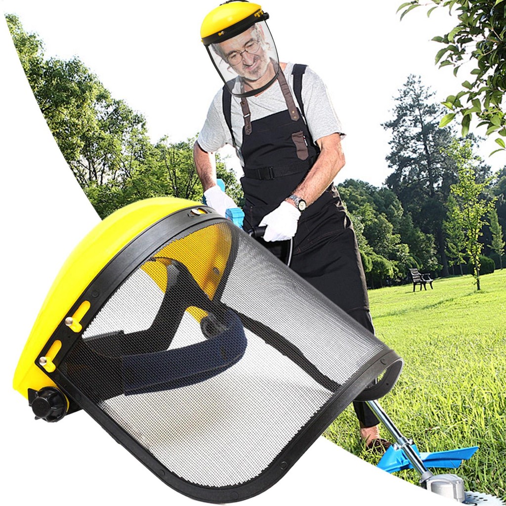 Face Shield Garden Grass Trimmer Safety Helmet Hat With Full Face Mesh Splash Proof Face Screen Safe