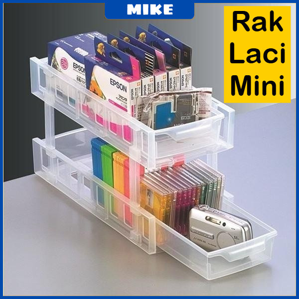 MIKE Rak Laci kotak Susun Serbaguna Kulkas Plastik Rak Kosmetik Mini Meja Kecil Bumbu Alat Tulis