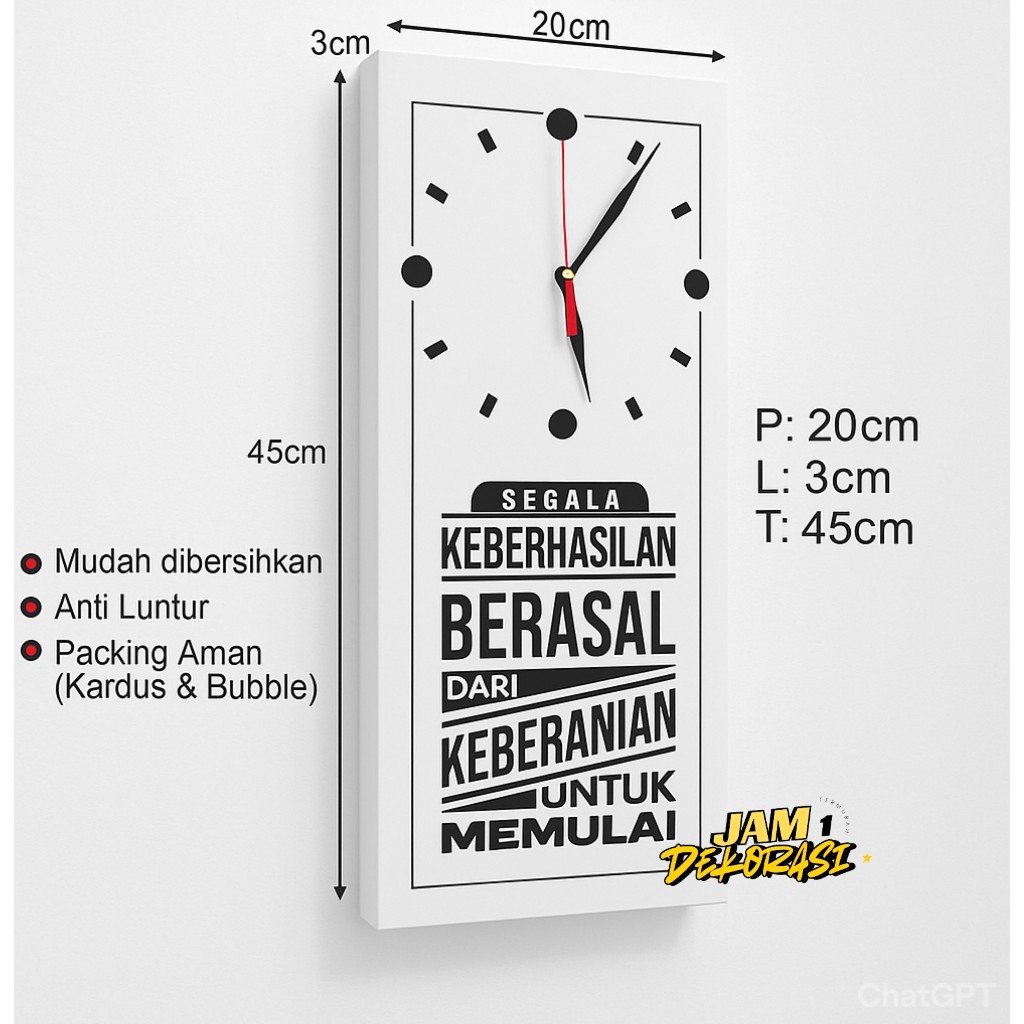Jam Dinding Kata Motivasi Kayu MDF 20x45 cm  Jam Dinding Minimalis Modern