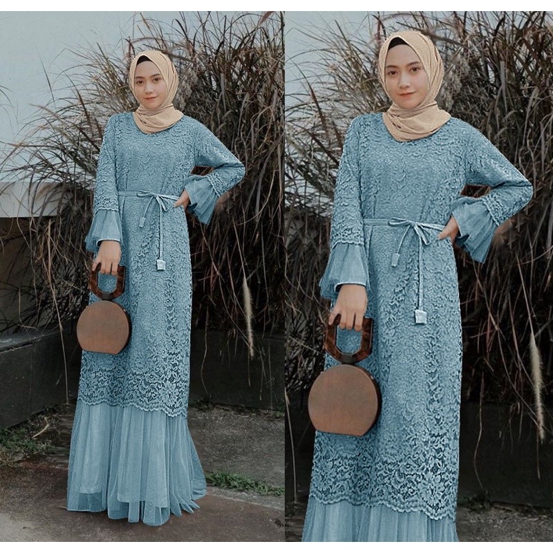 LARISSA - DRESS GAMIS BRUKAT IMPORT S M L XL XXL JUMBO PREMIUM BAJU PESTA UMROH BROKAT RENDA POLOS W