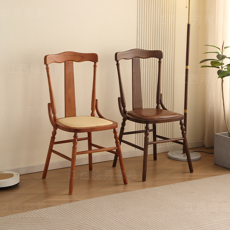 Vintage White Stubble Solid Wood air Fren Coffee Dessert Shop Home Meeval Back stool American Windso