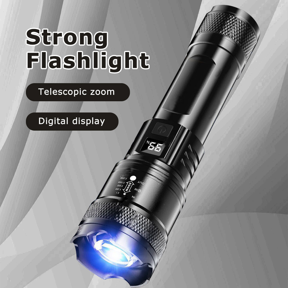 Senter LED Putar Perbesaran Jarak Jauh Senter Laser Cahaya Putih