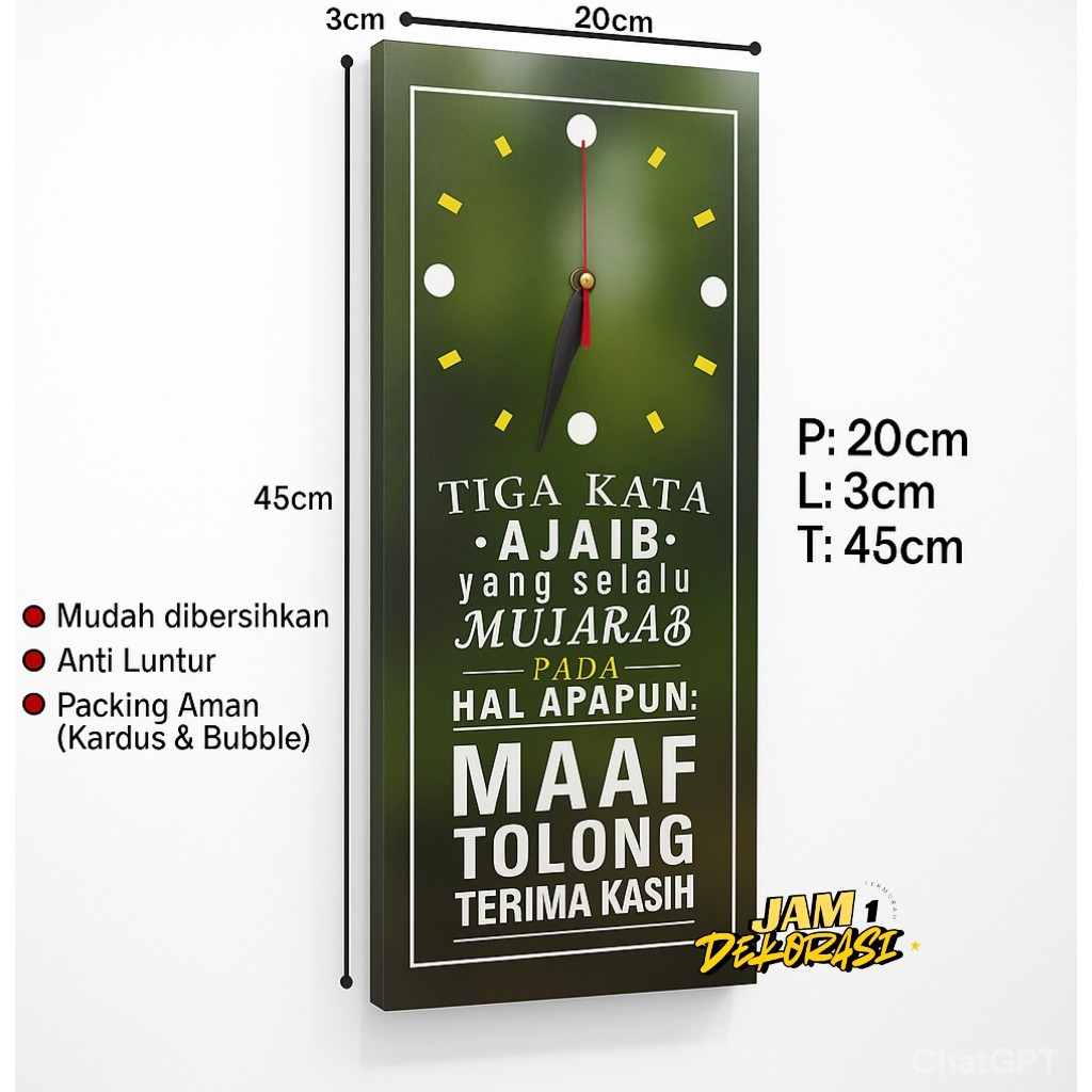 Jam Dinding Minimalis Quotes Inspiratif Jam Dinding Kayu MDF 20x45 cm Dekorasi Rumah Anti Luntur