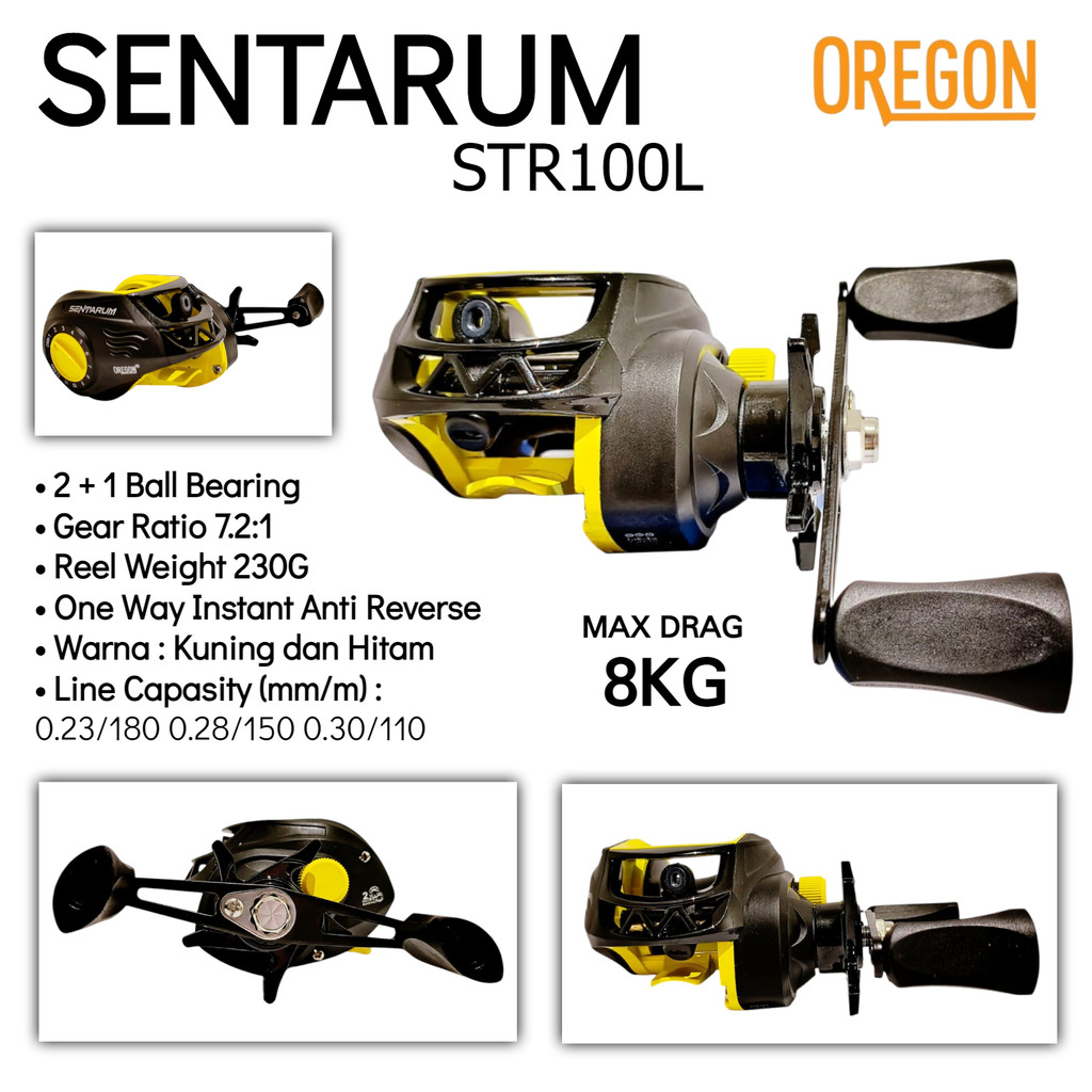 Oregon Sentarum STR100L 2+1 Ball Bearing Reel Baitcasting Handle Kiri Max Drag 8kg Rell BC Gulungan 