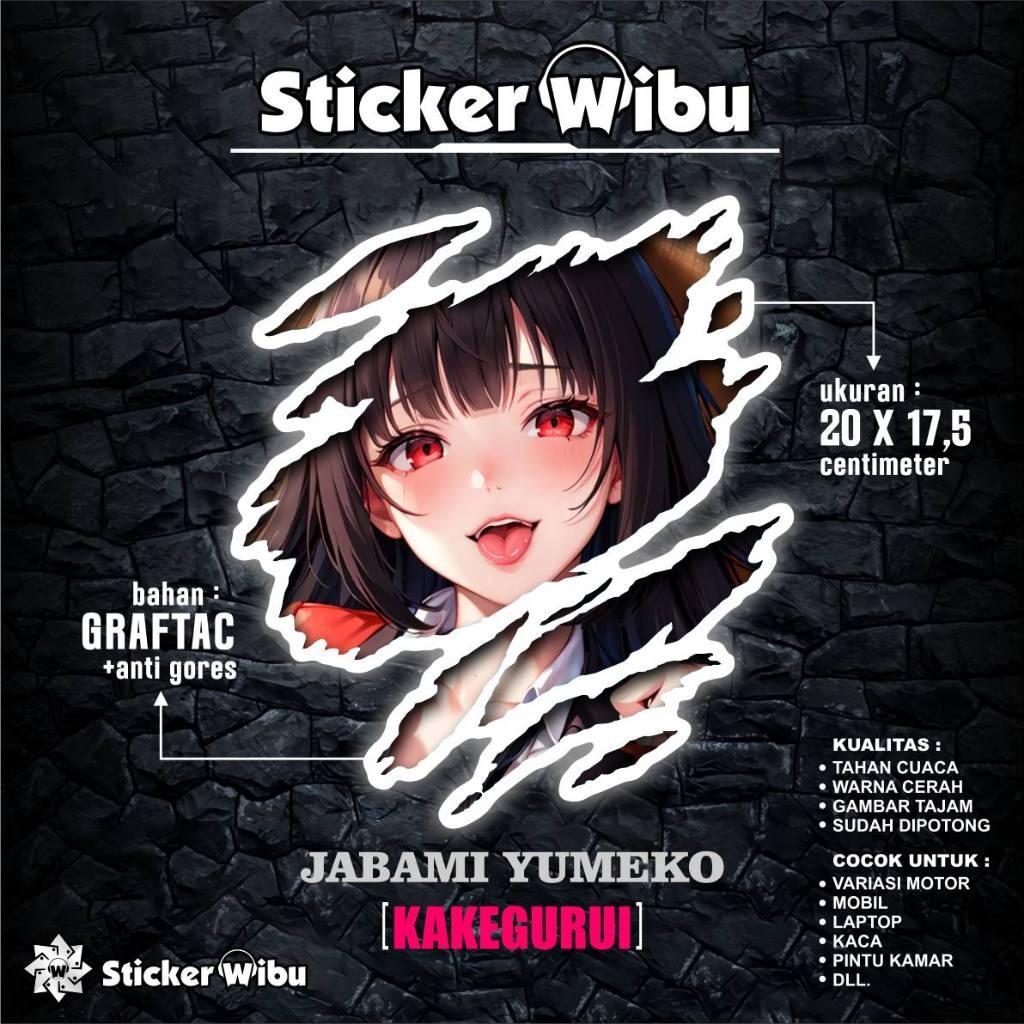 Stiker Anime Universal Jabami Yumeko Anime Untuk Motor.mobil Pc Laptop Dll. Bisa Custom Gambar Lain