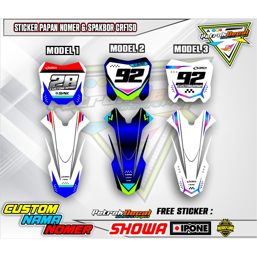 STIKER PAPAN NOMOR START+SPAKBOR / STICKER NOMER PAPAN HONDA CRF 150L