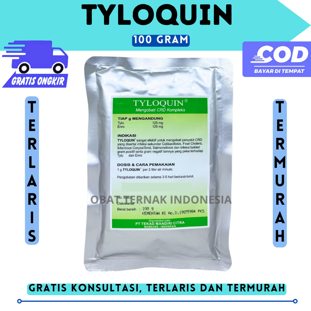 TYLOQUIN 100 GRAM - Obat Ayam Ampuh untuk Ngorok Cekrek CRD Coryza Snot Kolibasillosis - HOLLAND