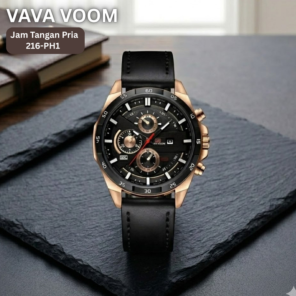 VAVA VOOM Jam Tangan Pria Analog Kulit Anti Air Stainless Steel Original (216-PH1)