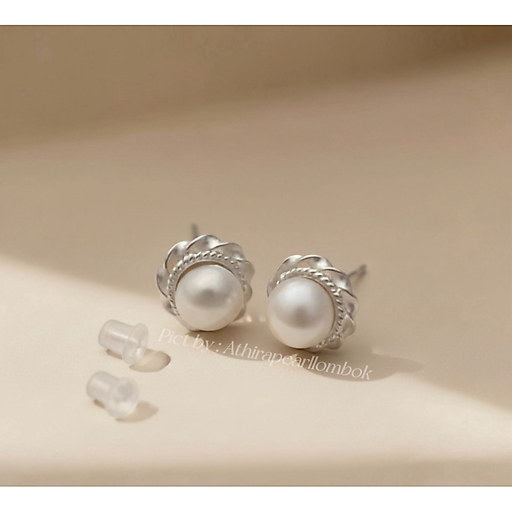 Anting perak925 mutiara air tawar asli lombok Anting anting wanita Anting mutiara lombok asli Anting