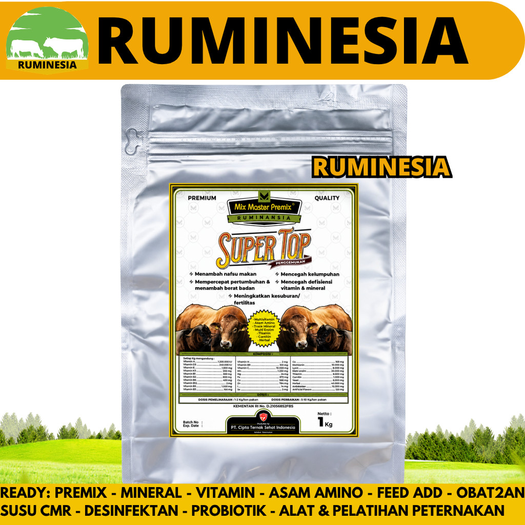 MIX MASTER PREMIX SUPER TOP PENGGEMUKAN 1 KG - Premix Pemacu Penggemukan Sapi Kambing Domba Potong