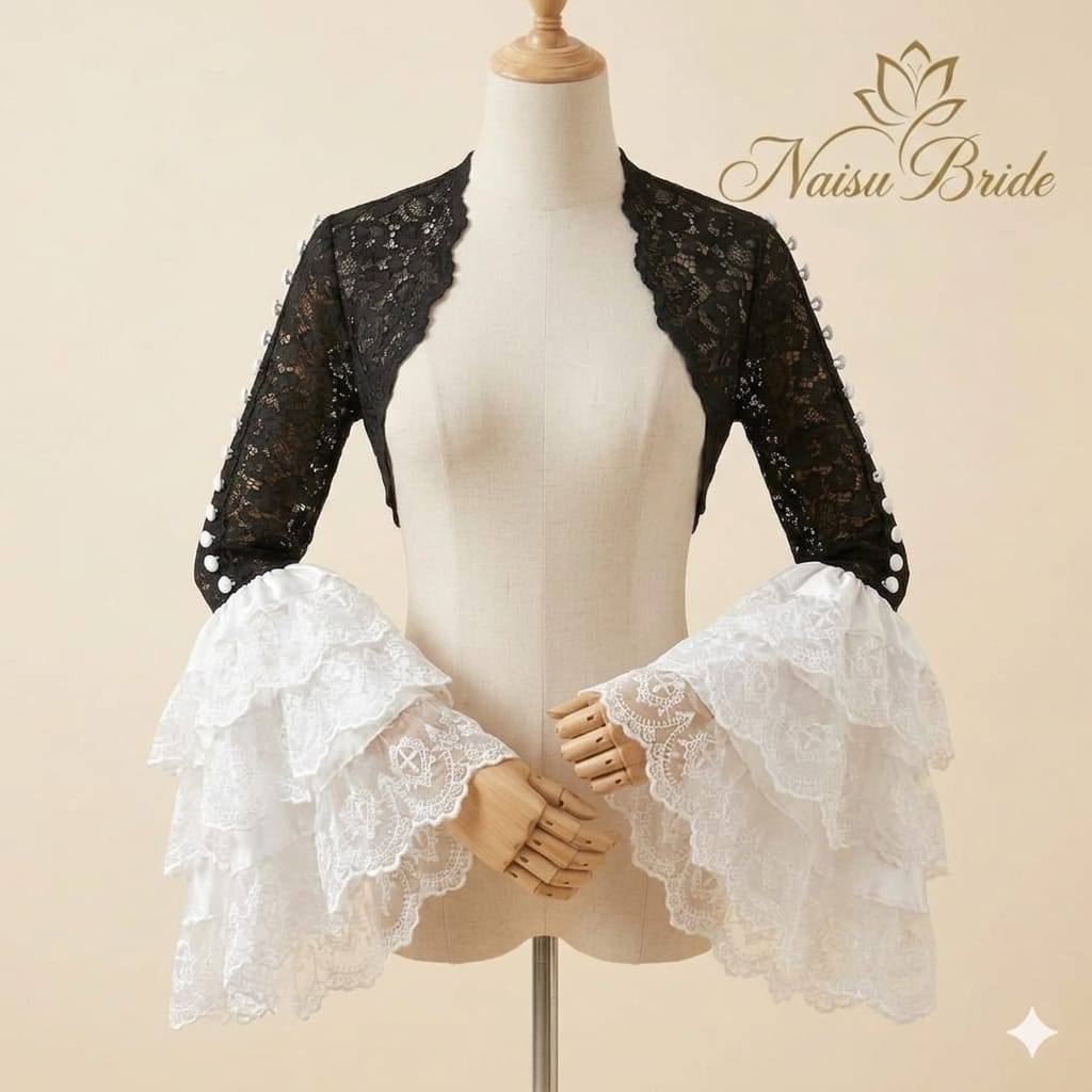 Naisu Outer wanita brukat lengan ruffle putih lace pesta NB607