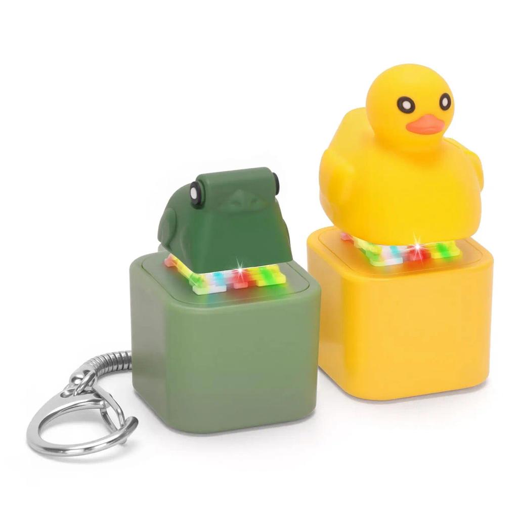 Small Yellow Duck and Frog Keychain, Duck Frog Clicker with LED Light, Adult Stress Relieving and An