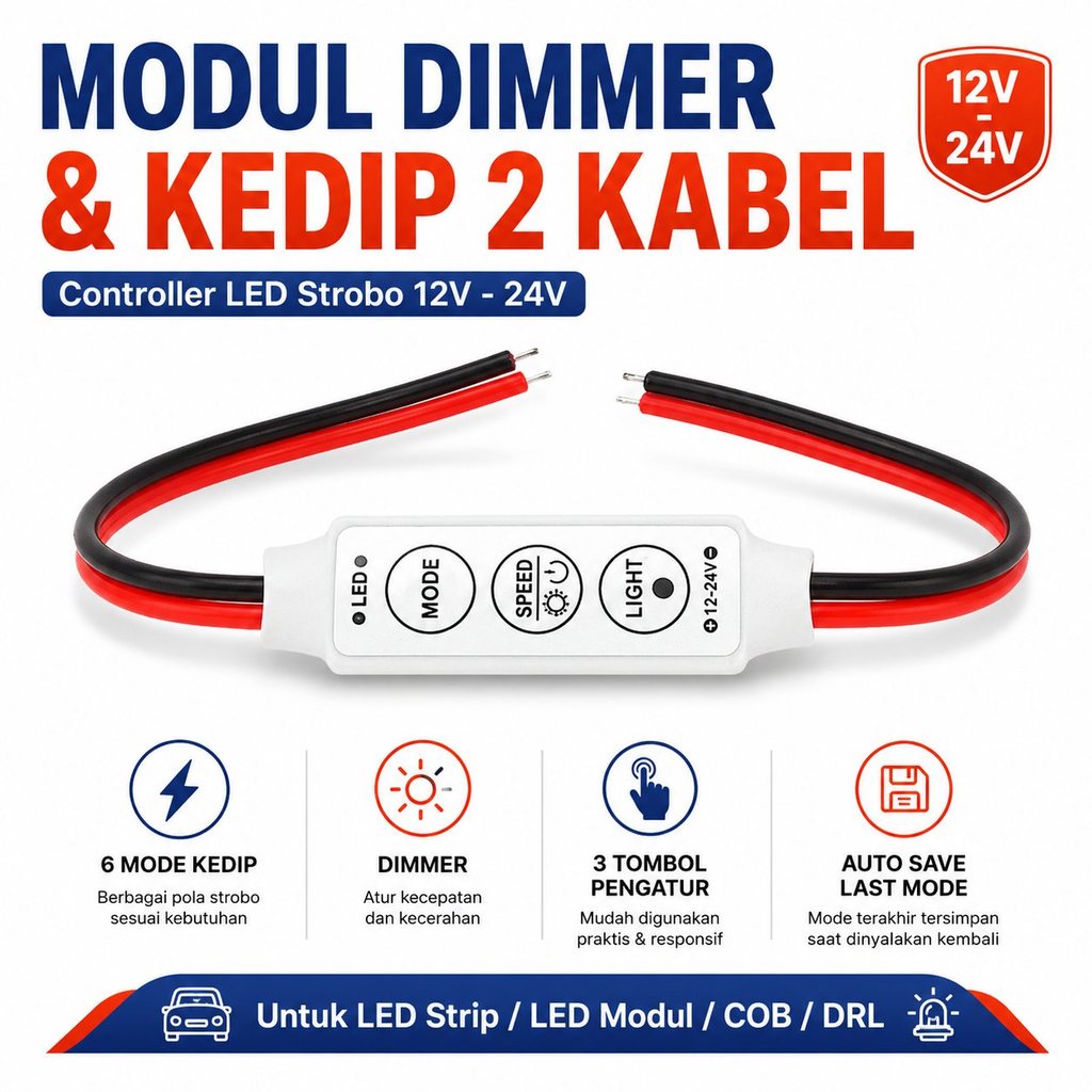Modul dimmer modul kedip 2 kabel controller control led strobo 12Volt 24Volt kedip