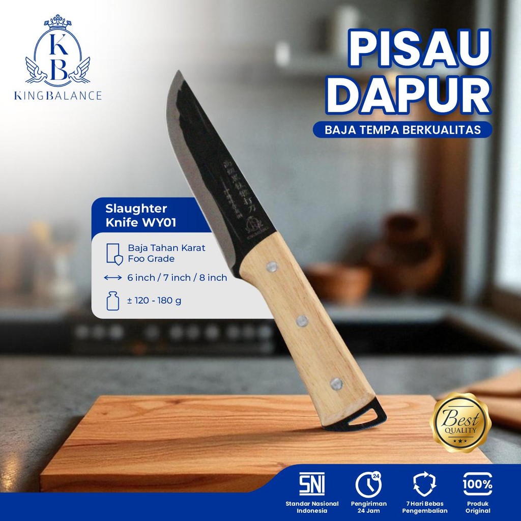 King Balance Pisau Dapur Hitam Tajam WY01 Baja Jerman Karbon Tinggi Tempa Tahan Karat & Kokoh Cocok 