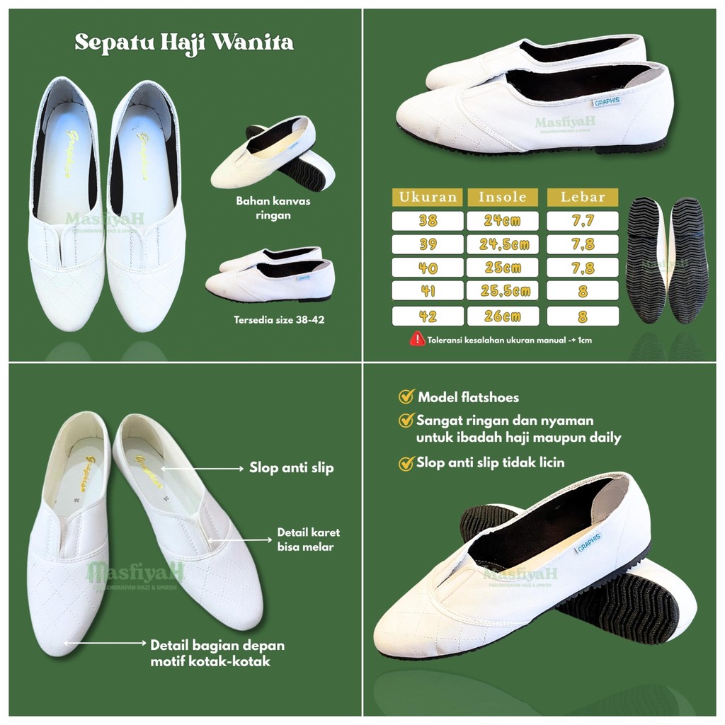SEPATU HAJI WANITA SEPATU UMRAH ANTI SLIP FLAT SHOES SEPATU PUTIH SEPATU CANVAS PUTIH PERLENGKAPAN H