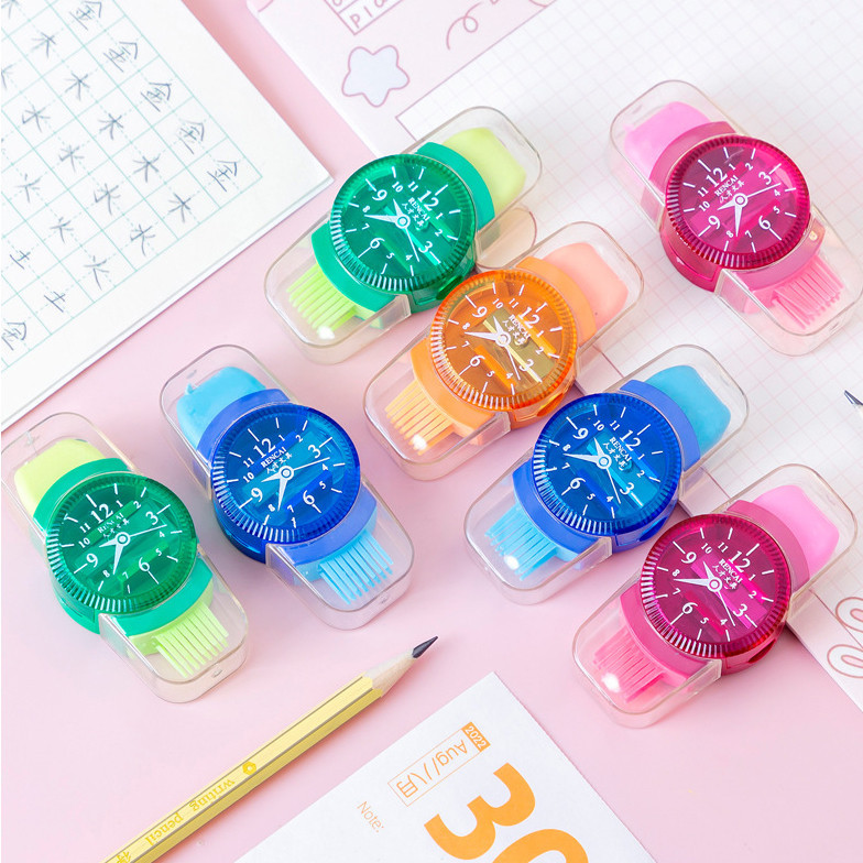 

SERUTAN PENGHAPUS MODEL JAM / SERUTAN 3 IN 1 / RAUTAN + SIKAT + PENGHAPUS / RAUTAN JAM ATK