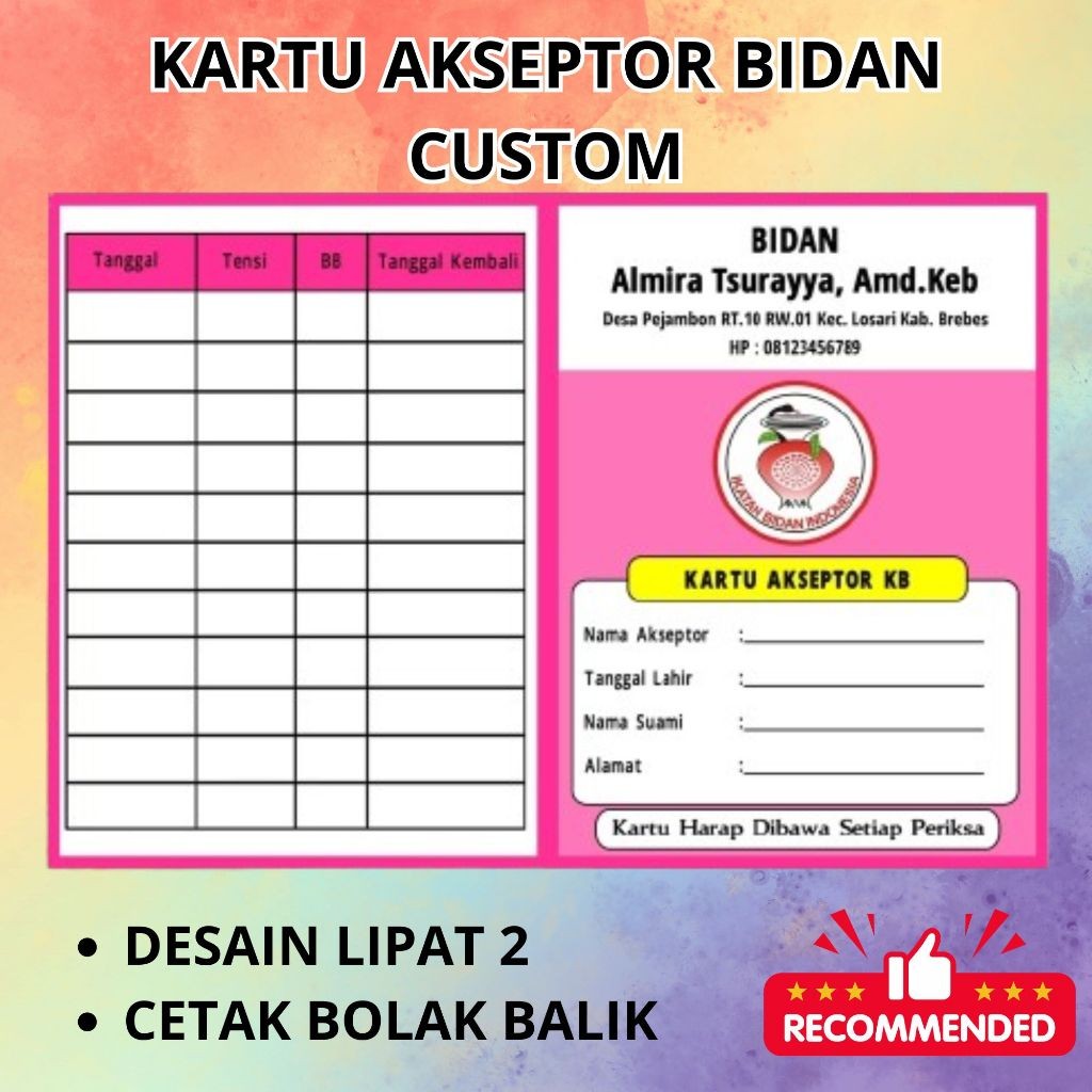 KARTU AKSEPTOR KB BIDAN CUSTOM NAMA DAN ALAMAT SESUAI KEINGINAN